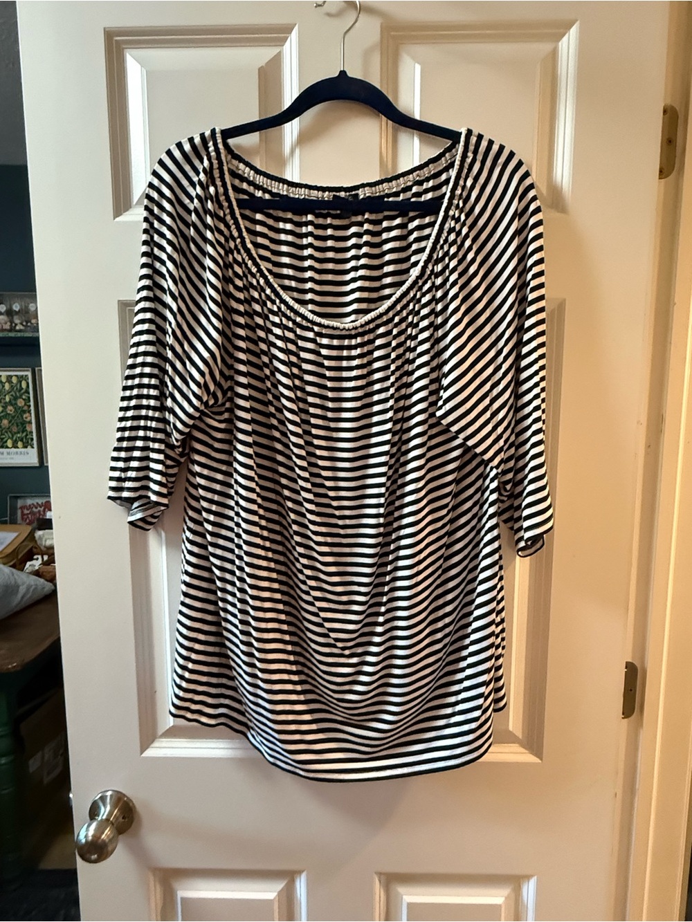 J. Jill Black and White Striped Scoop Neck Short Sleeve Tee